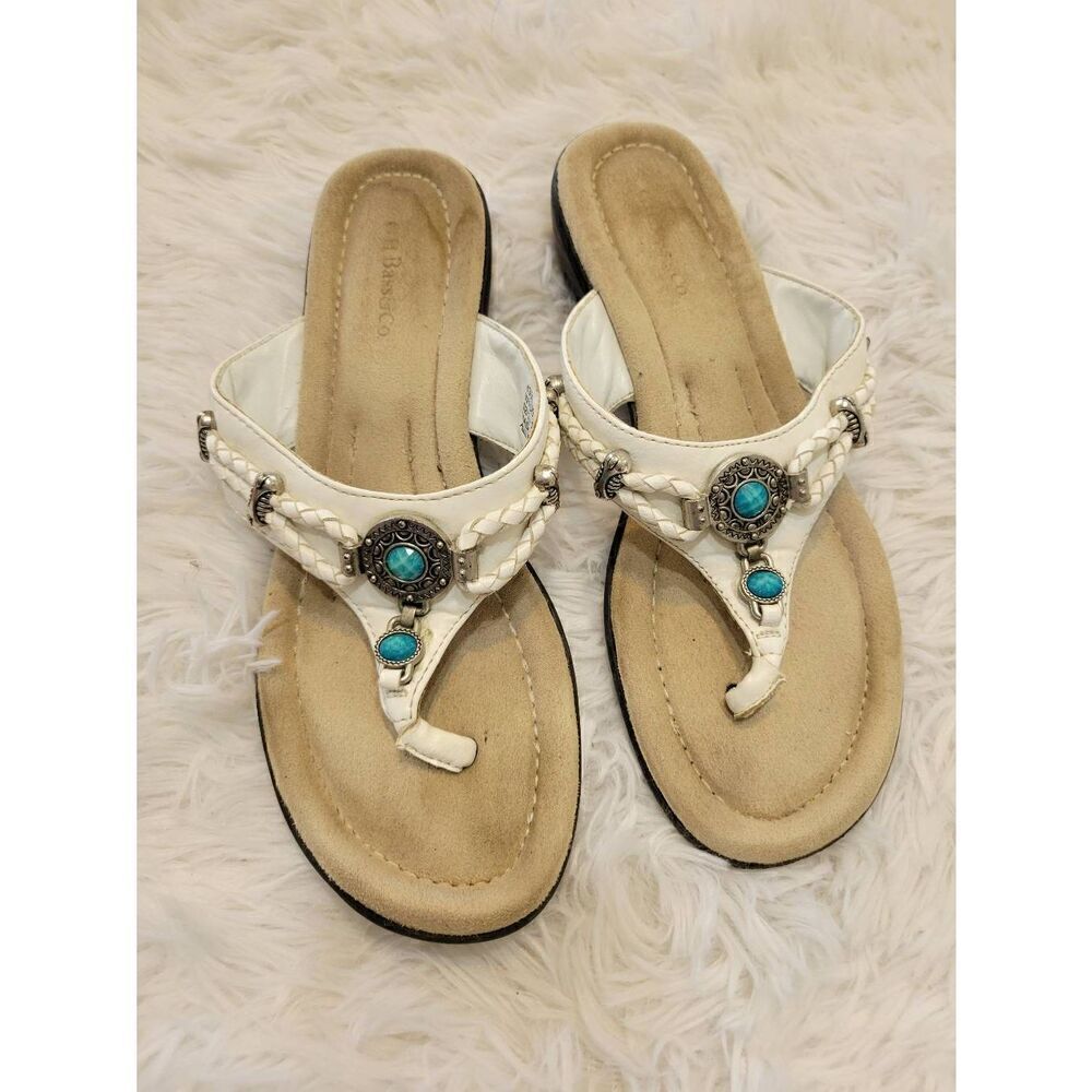 G.H. Bass & Co. White w/ Turquoise decals Wedge Sandals Size 6 Bass Tilda